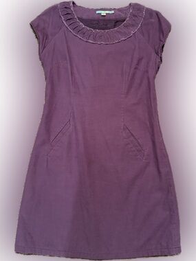 Boden Size 8R Purple Scoop Neck Midi Dress w/ pleated distressed collar